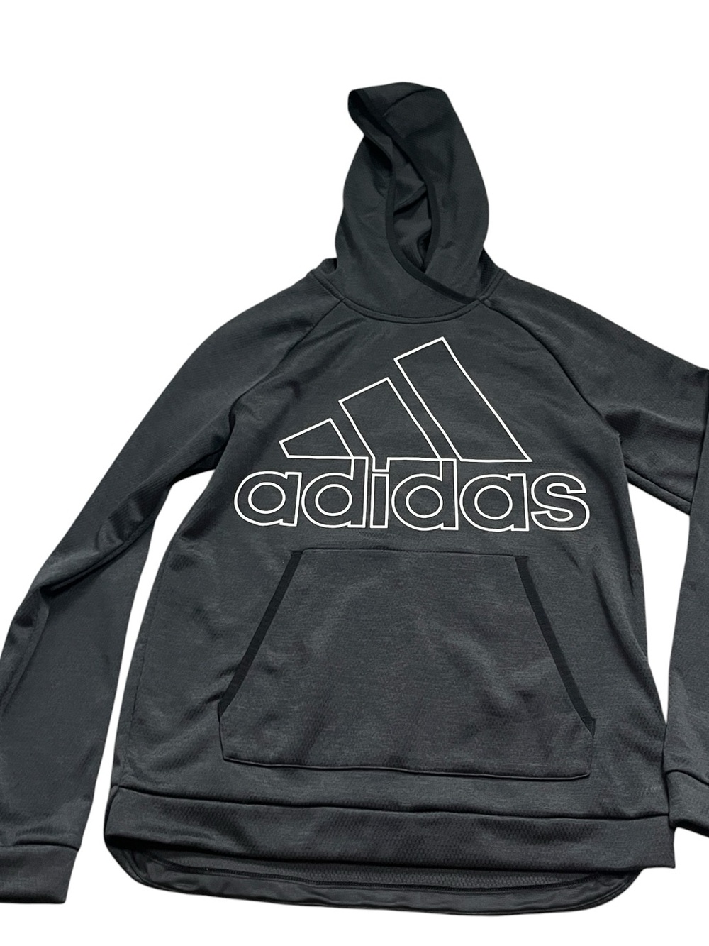 adidas Womens Charcoal Gray Hoodie White Logo Kangaroo Pocket Size XS